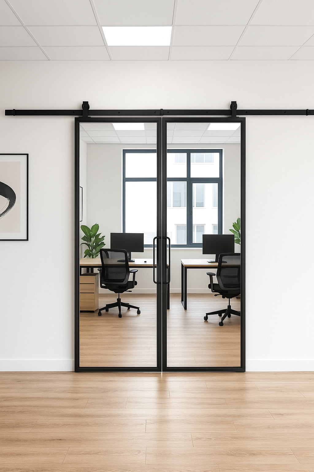 Custom Double Barn Door – Steel Glass and Style