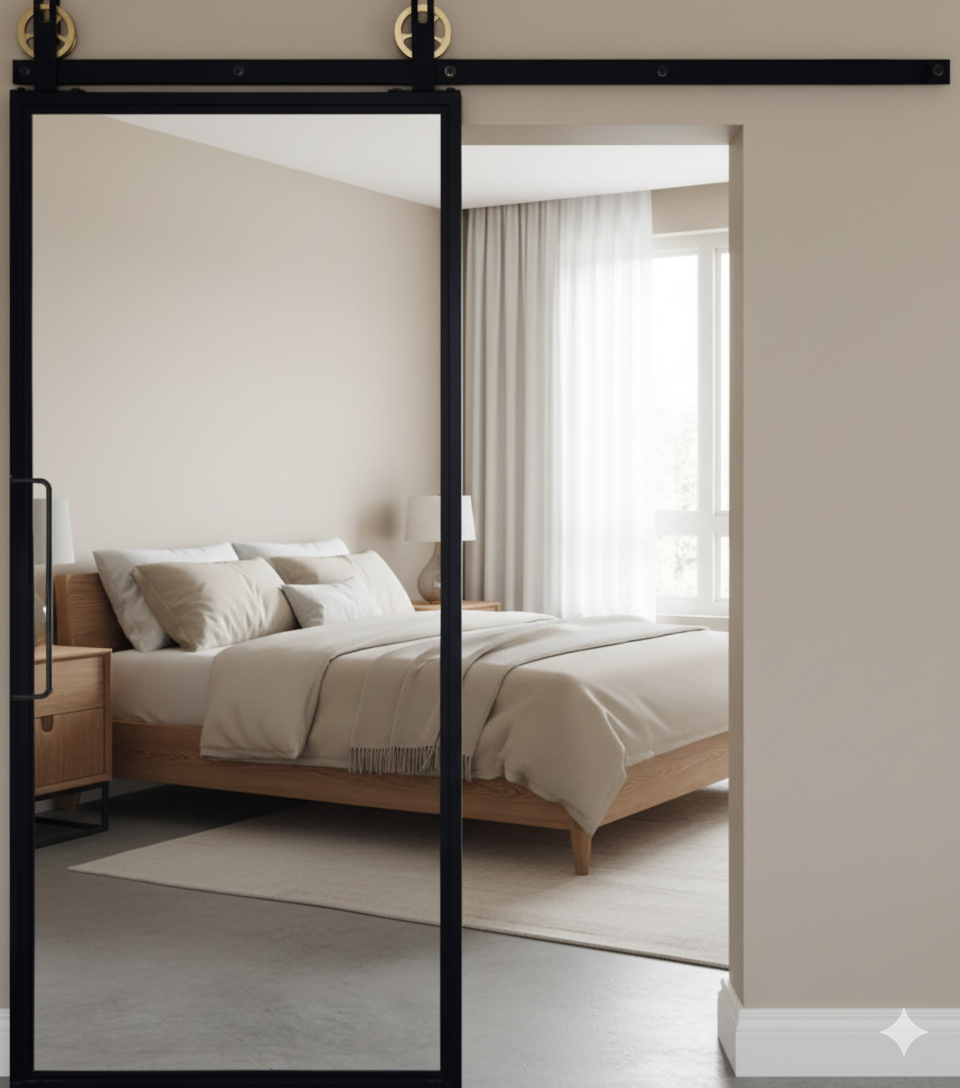 Custom Glass Barn Door - Steel Glass and Style