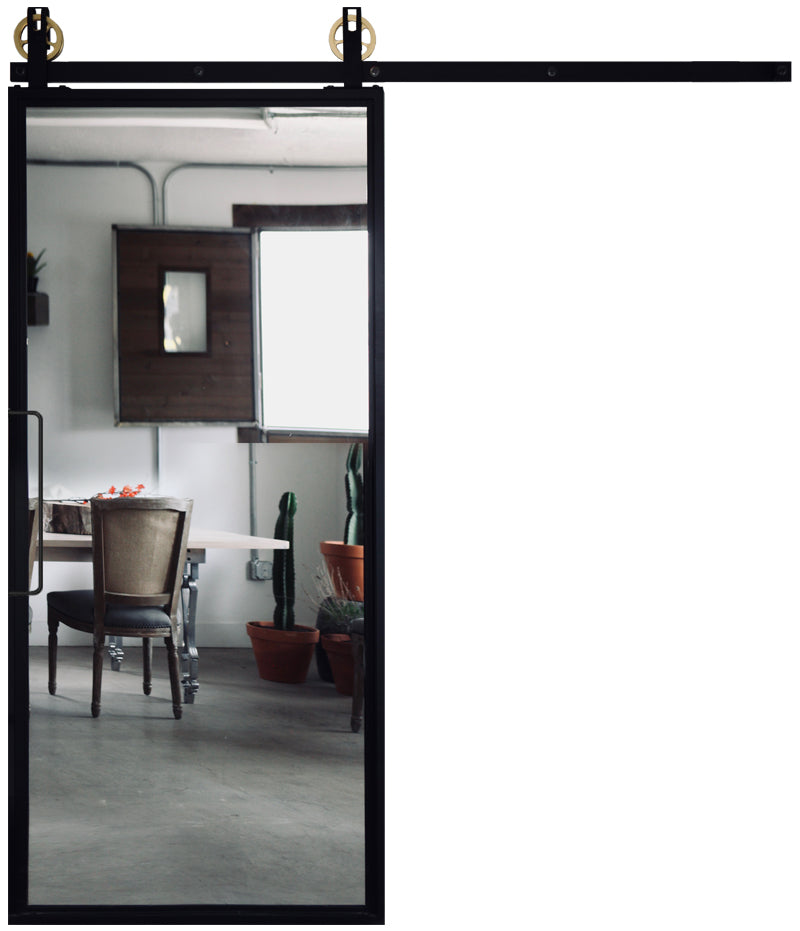 Custom Mirror Barn Door – Steel Glass and Style