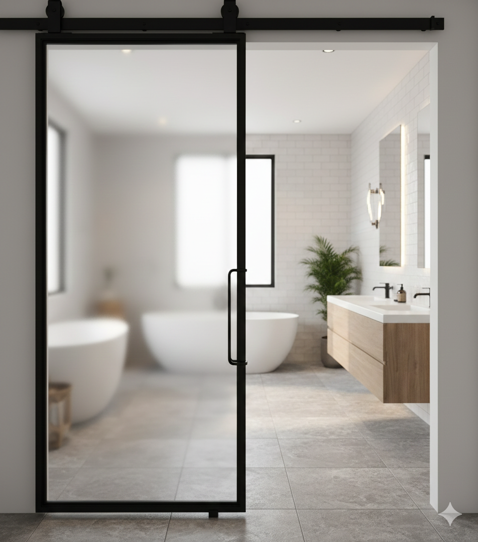 Custom Glass Barn Door - Steel Glass and Style
